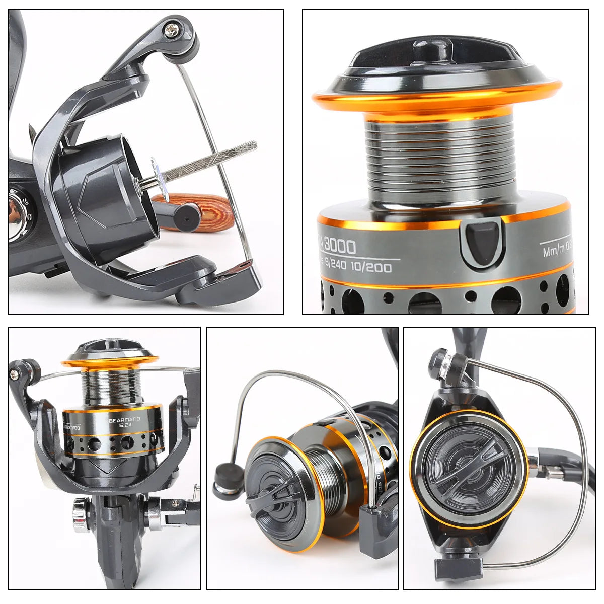 Metal Head Spinning Fishing Reel With Foldable Crank, Dual Spool Design