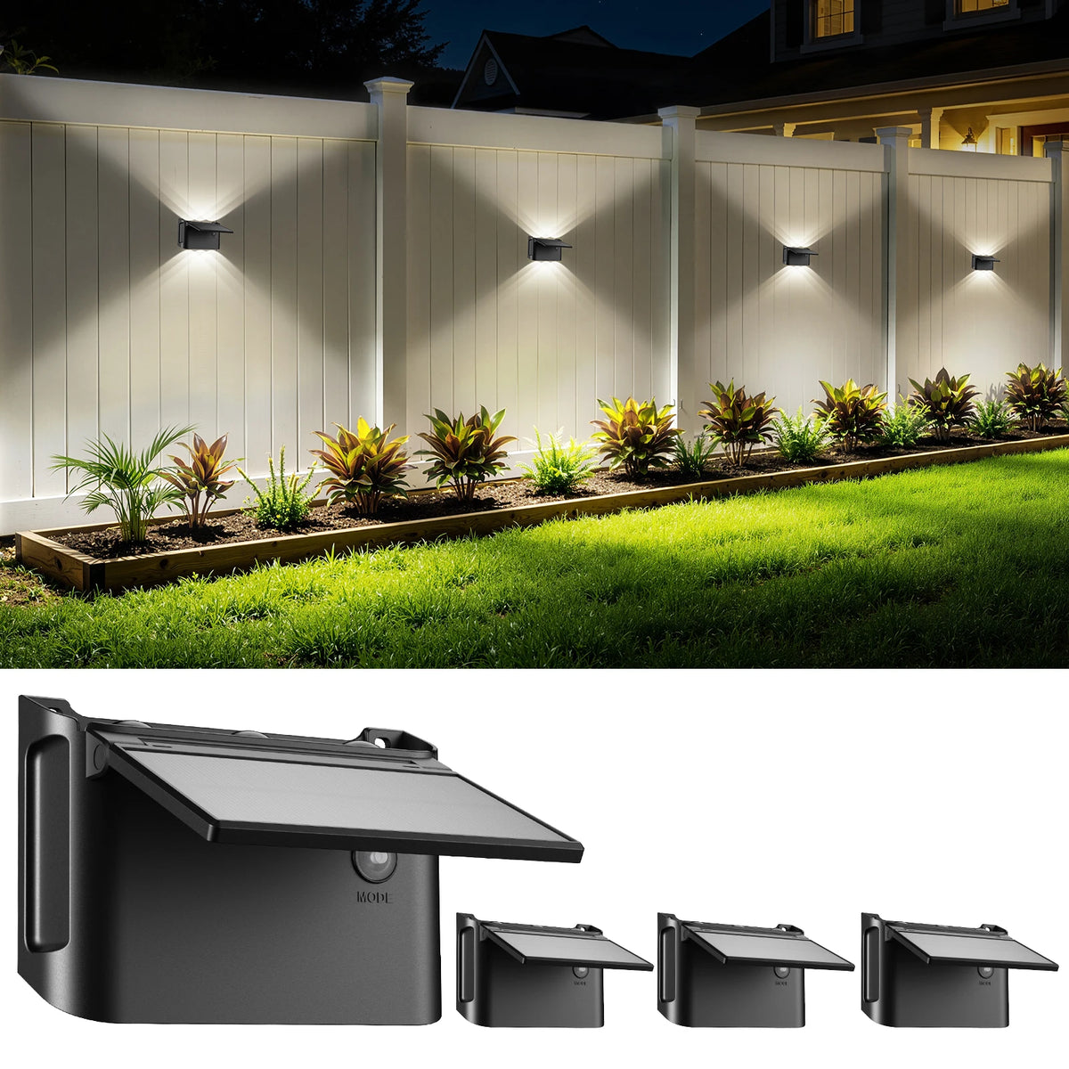 Intelamp 2000mAh Solar Wall Lights 2 Pack 3 Color Modes Up/Down Lighting Solar Lamp For Outdoor Walls Fences Patios Entryways