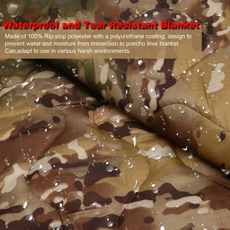 Tactical Army Poncho Liner Water Repellent Quilted Camping Blanket