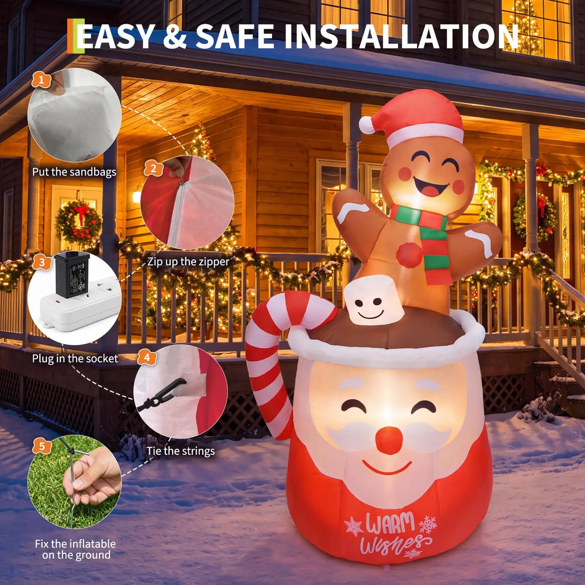 HiMISS Lighted Gingerbread Hot Cocoa Mug Christmas Yard Inflatable