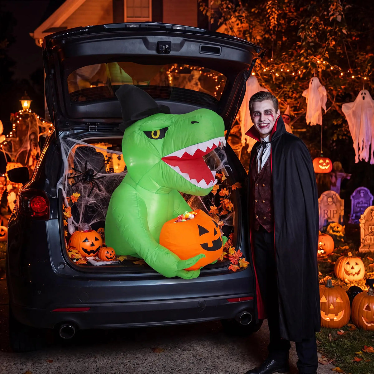 HiMISS Halloween Inflatable Dinosaur Trunk Or Treat Car Decoration