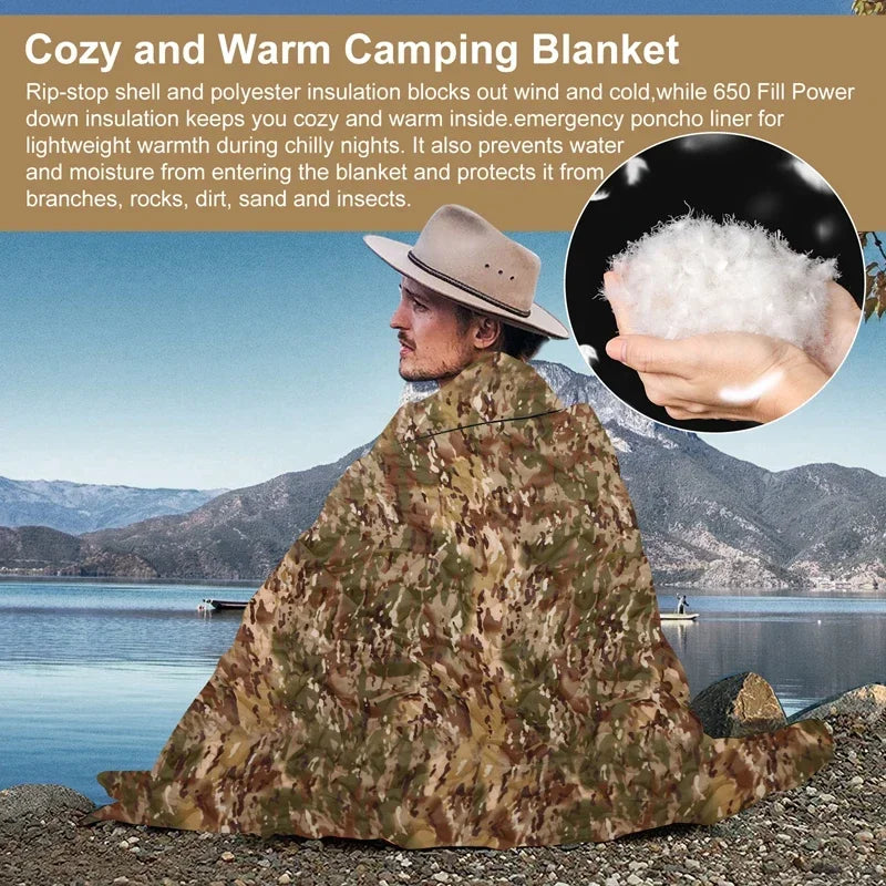 Tactical Army Poncho Liner Water Repellent Quilted Camping Blanket