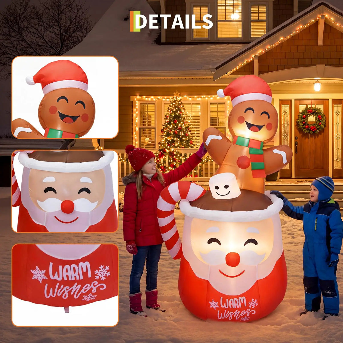 HiMISS Lighted Gingerbread Hot Cocoa Mug Christmas Yard Inflatable