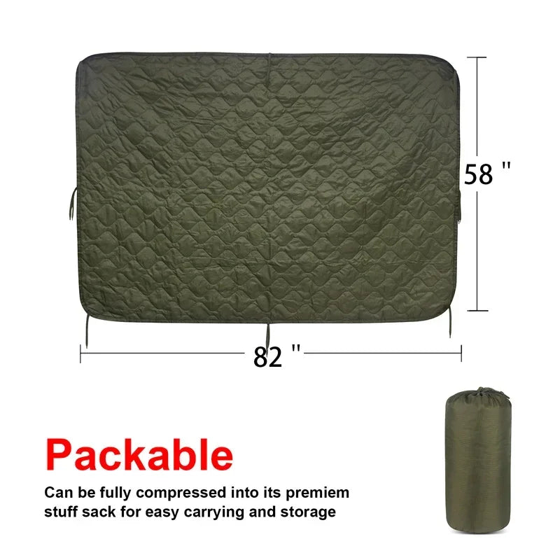 Tactical Army Poncho Liner Water Repellent Quilted Camping Blanket