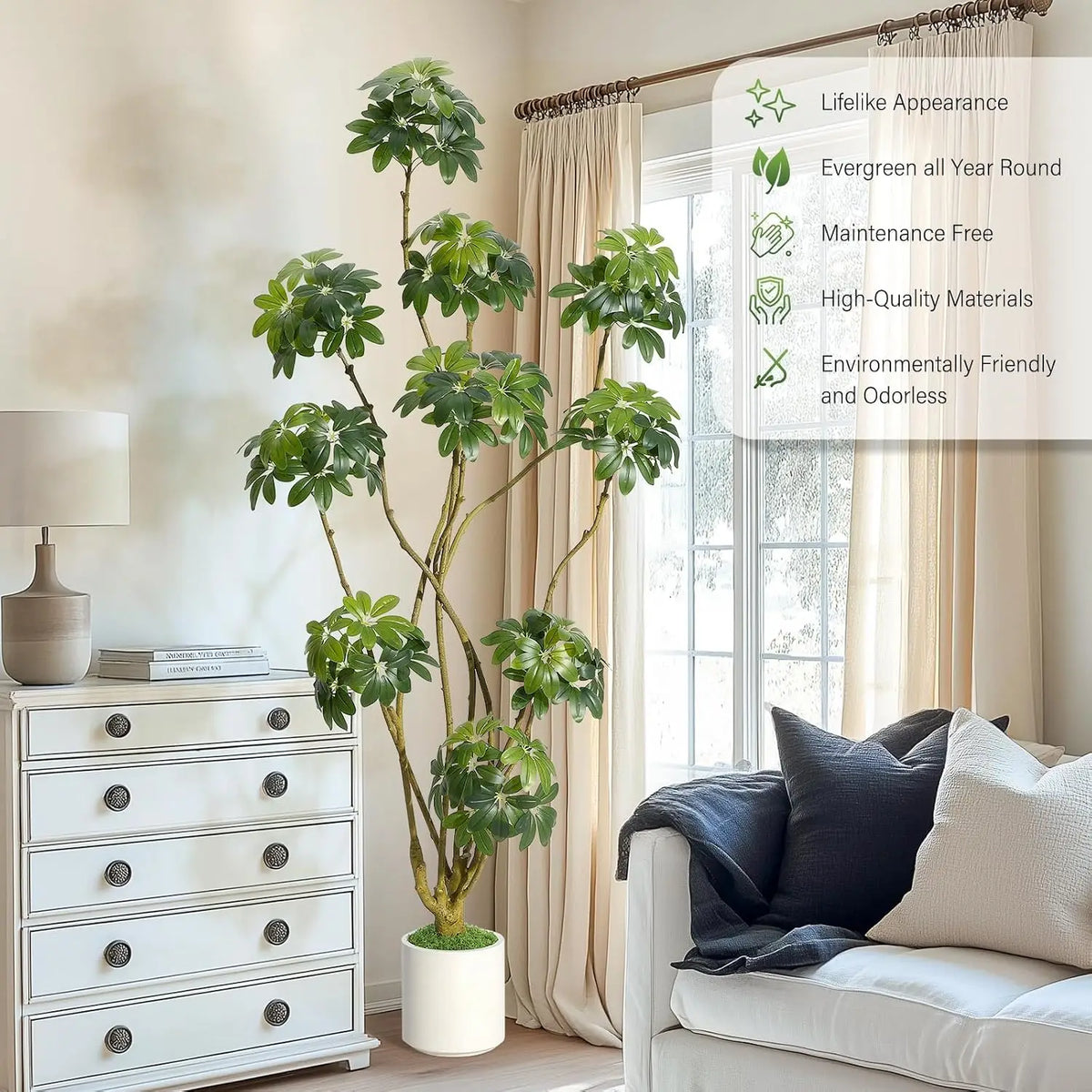 HiMISS Artificial Umbrella Tree Faux Floor Plant With Lifelike Leaves