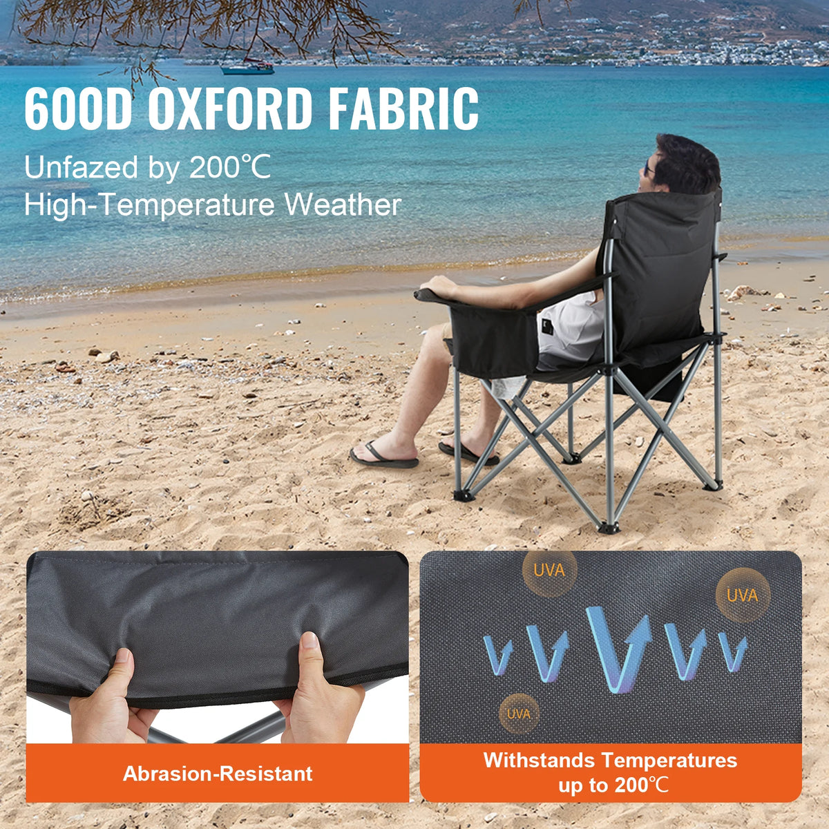 Vevor Outdoor Folding Chair With Padded Seat And Armrests
