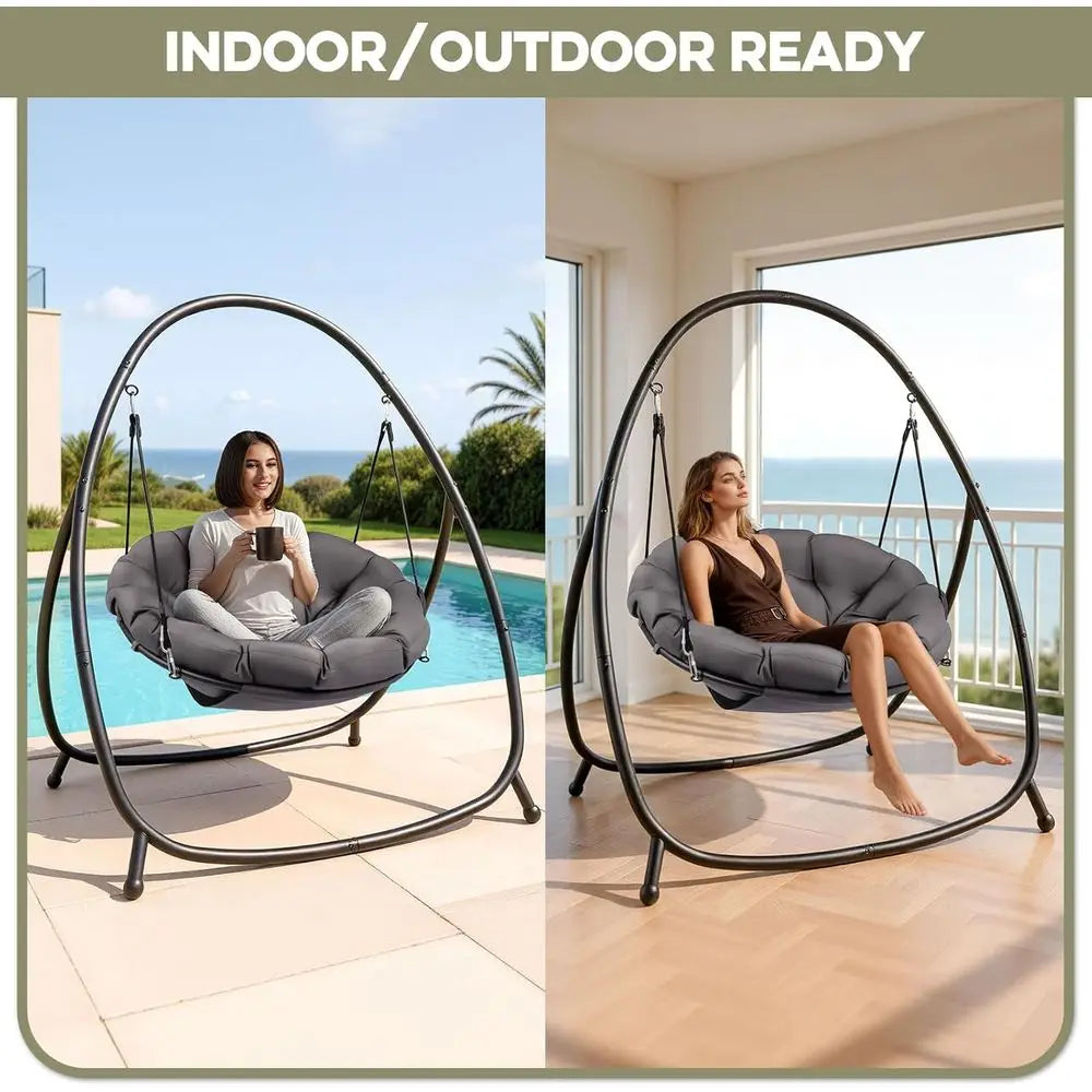 Hanging Swing Chair With Stand Padded Cushion For Indoor Outdoor
