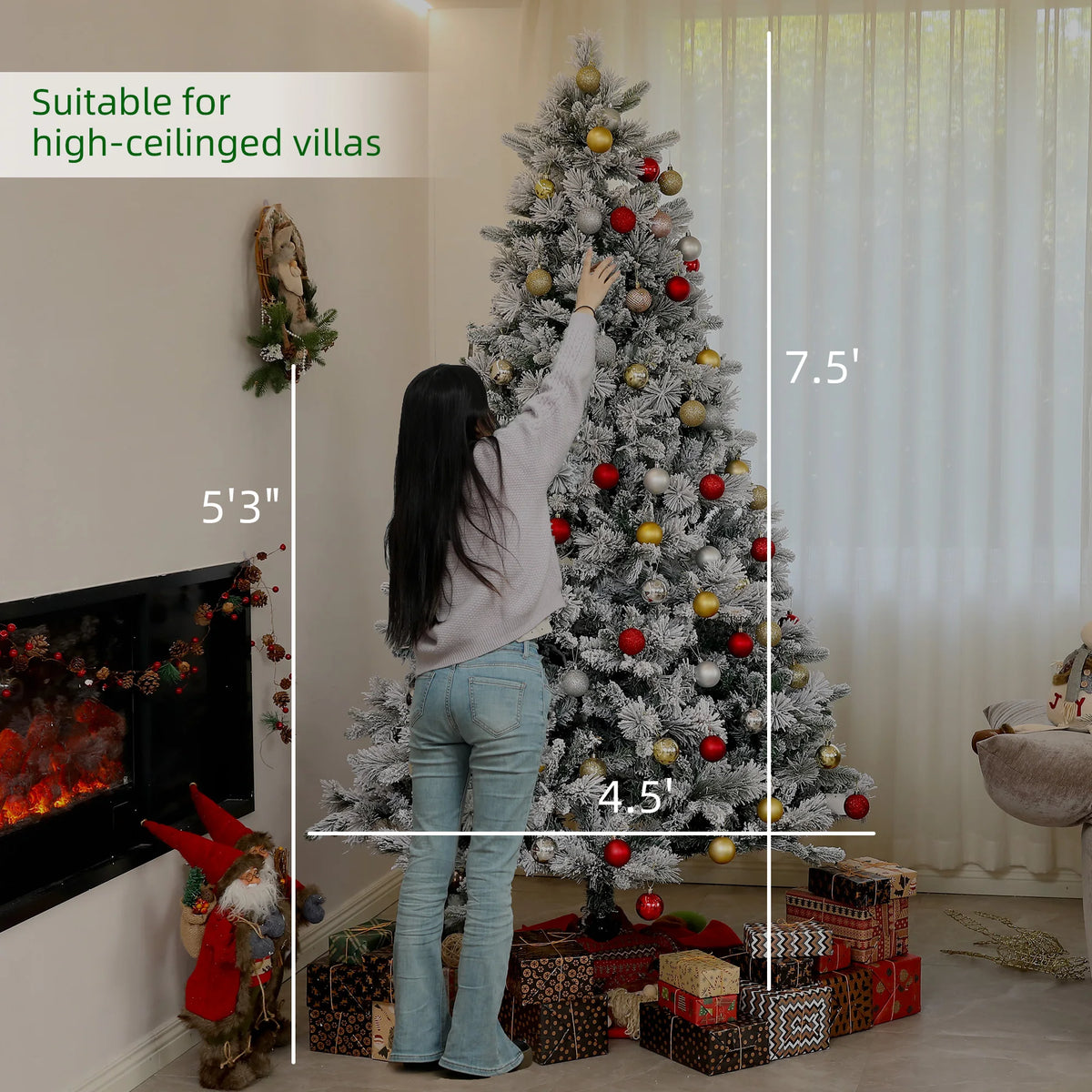 HOMCOM Prelit Flocked Artificial Christmas Tree With Holiday Lights
