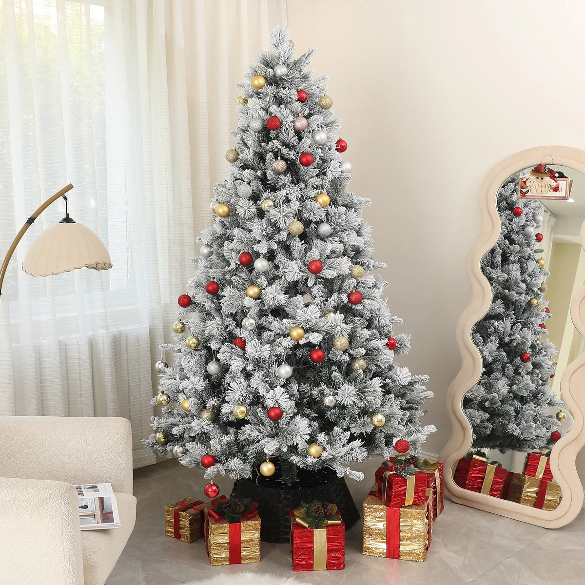 HOMCOM Prelit Flocked Artificial Christmas Tree With Holiday Lights