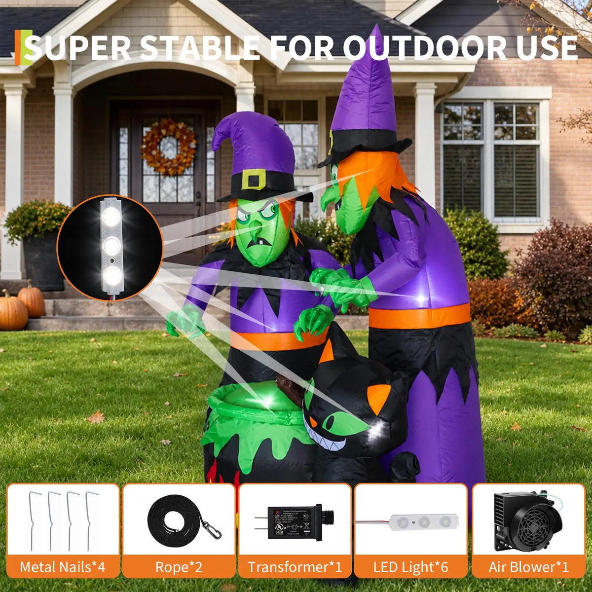 HiMISS Halloween Inflatable Witch Sisters Cauldron With LED Lights