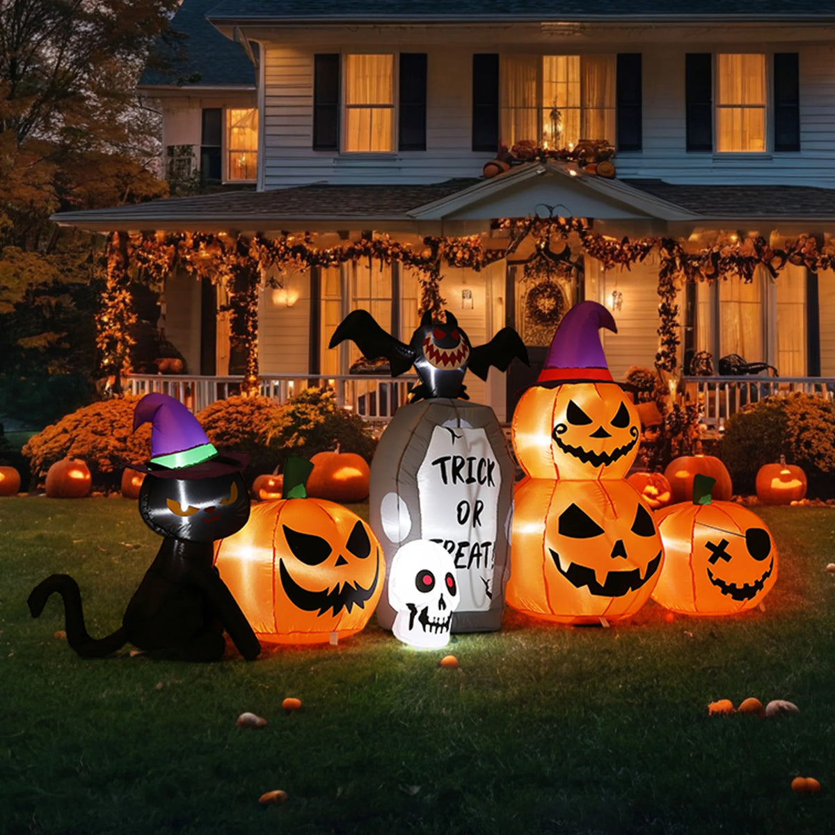 HiMISS Halloween Pumpkin Black Cat Tombstone Inflatable Yard Decoration