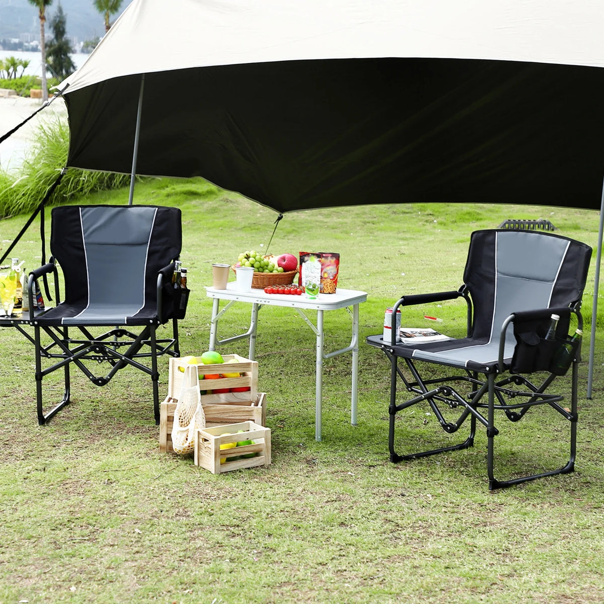 HiMISS Heavy Duty Folding Director Chair With Table Cup Holder