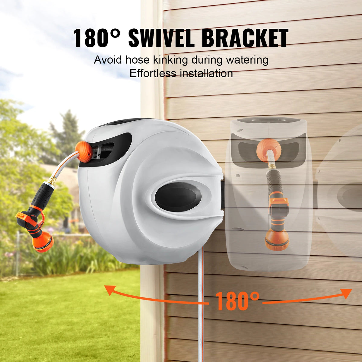 SucceBuy Retractable Garden Hose Reel With 180 Degree Swivel Bracket