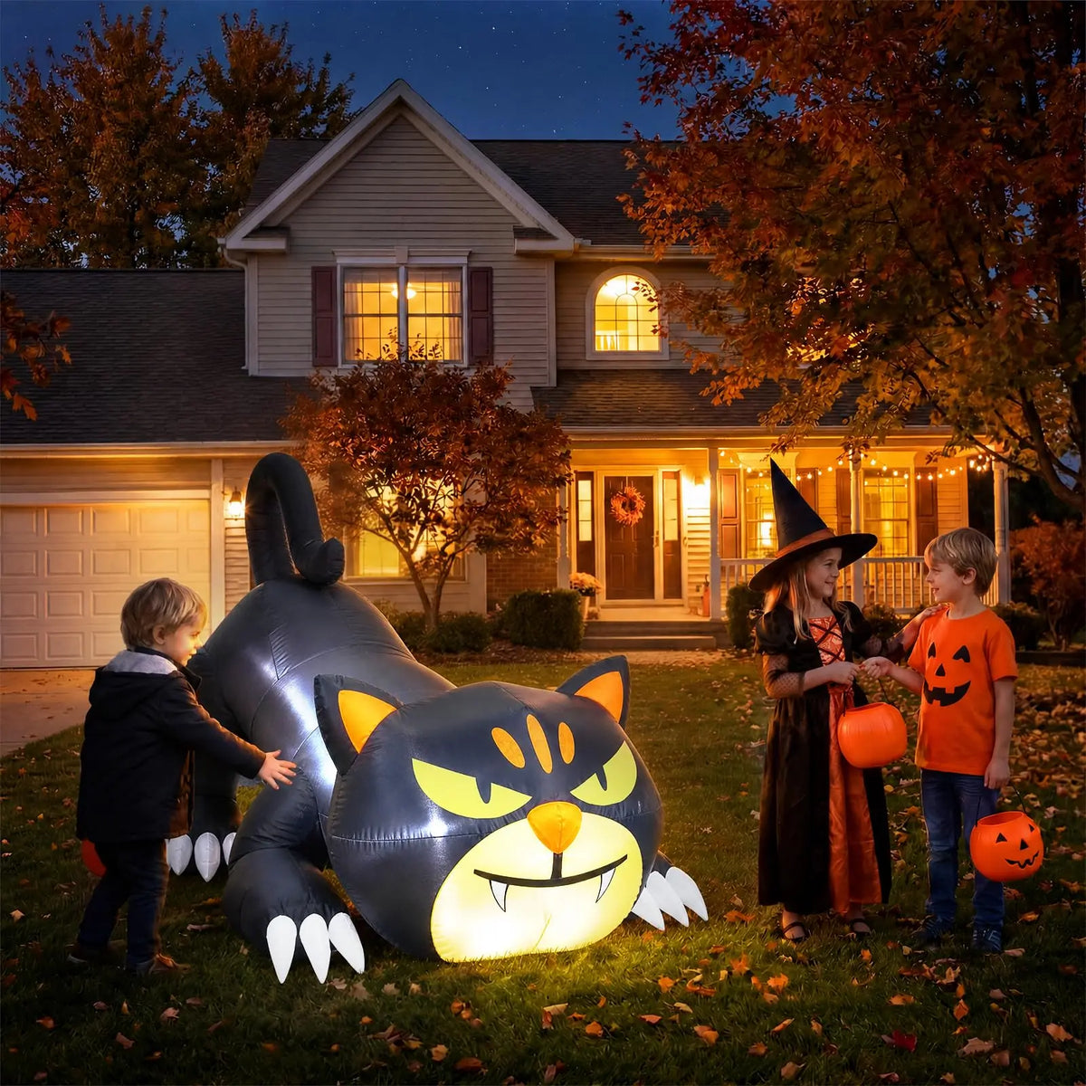 HiMISS Halloween Inflatable Crawling Cat Yard Decor With LED Lights
