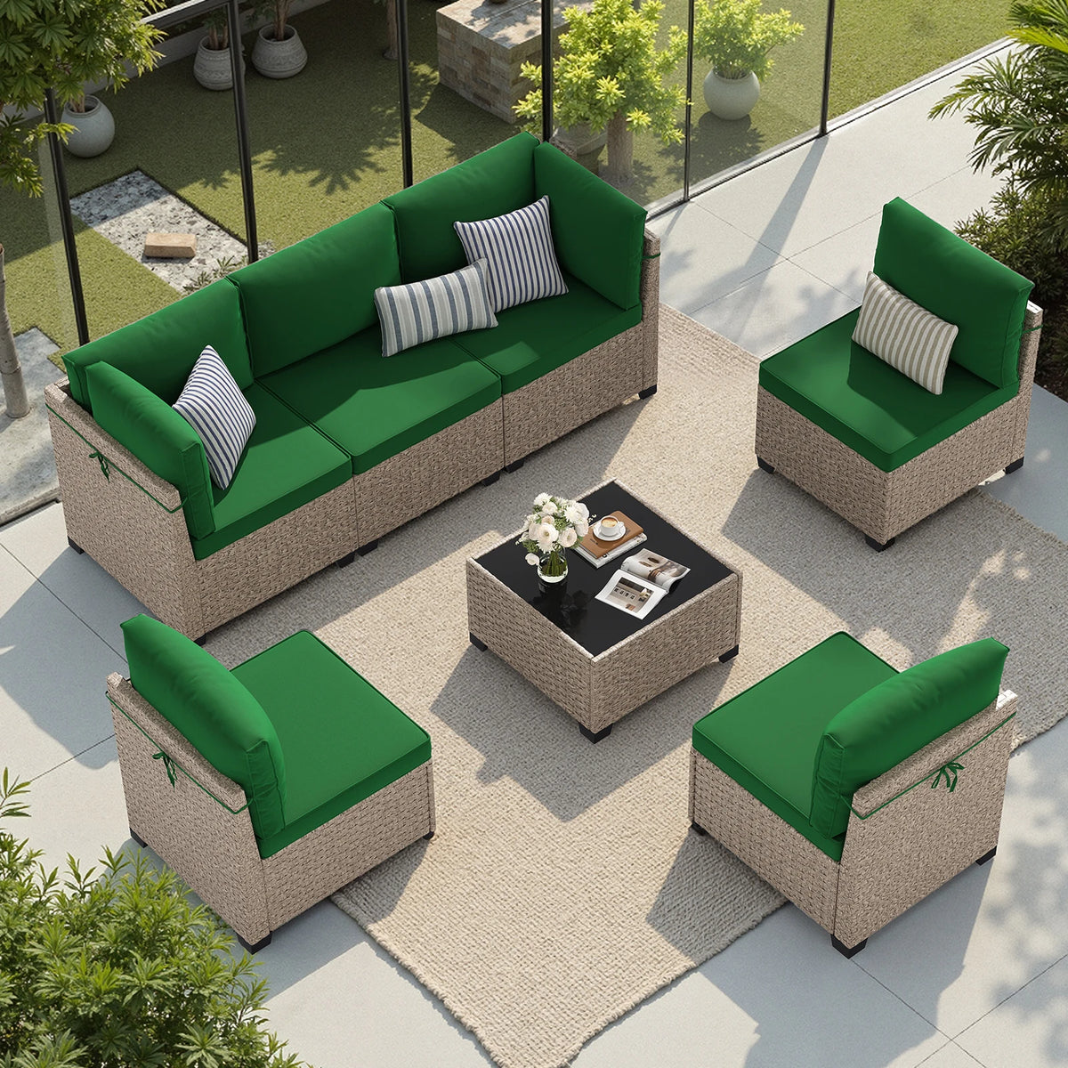 Soohow Outdoor Rattan Patio Furniture Set With Glass Table