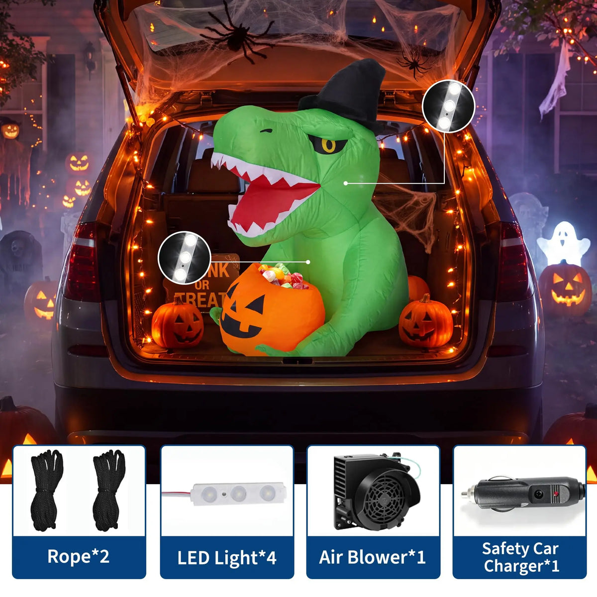 HiMISS Halloween Inflatable Dinosaur Trunk Or Treat Car Decoration