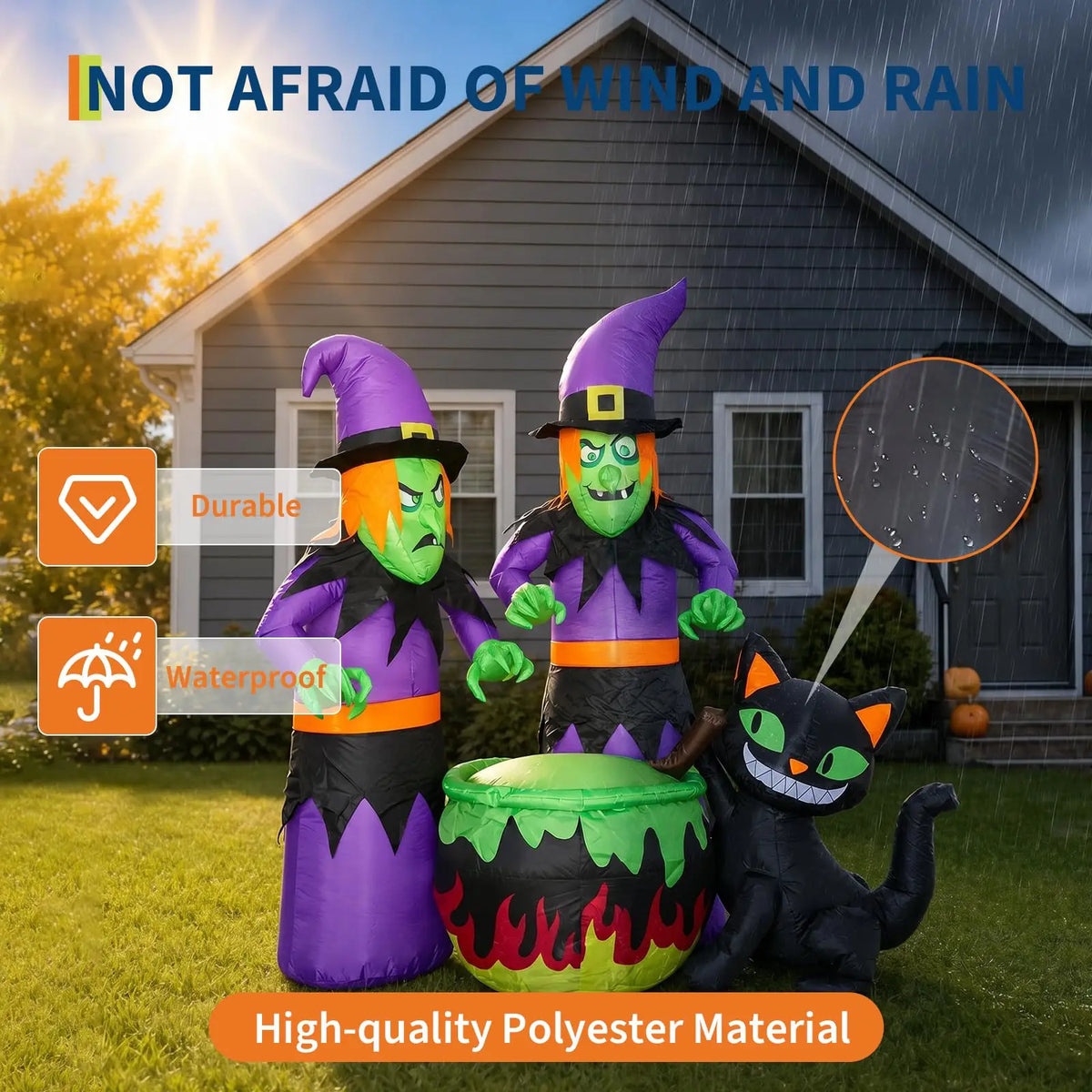 HiMISS Halloween Inflatable Witch Sisters Cauldron With LED Lights