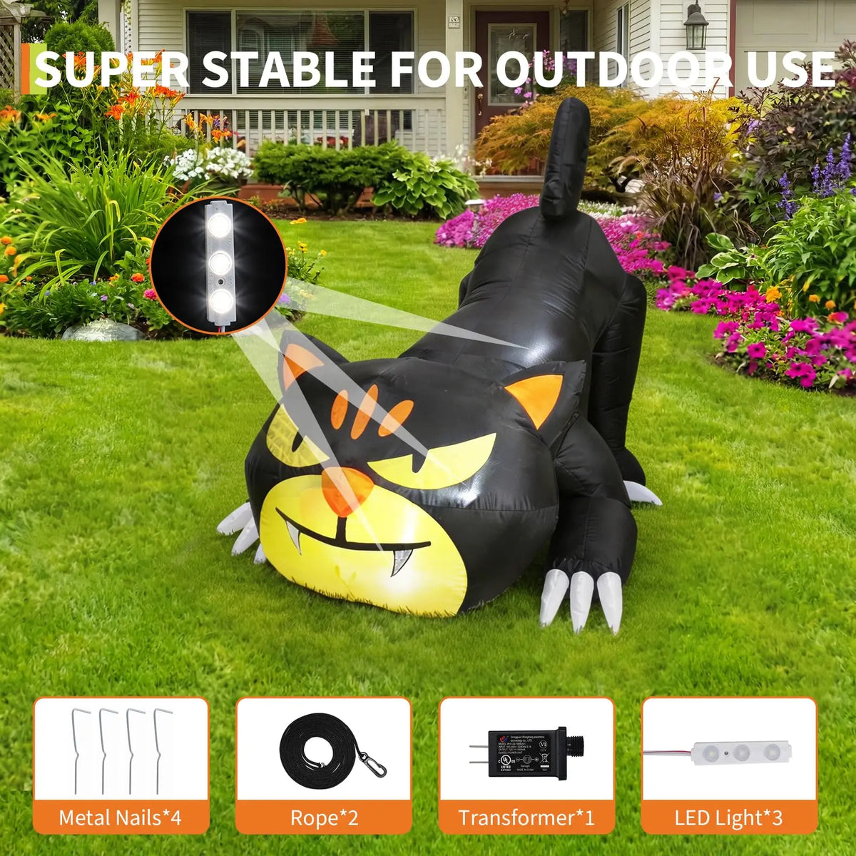 HiMISS Halloween Inflatable Crawling Cat Yard Decor With LED Lights