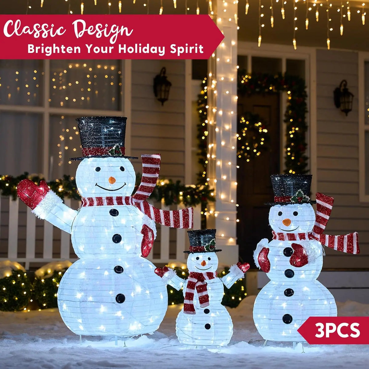 Joyfy 3D Collapsible Snowman Christmas Yard Lights With LED Lights