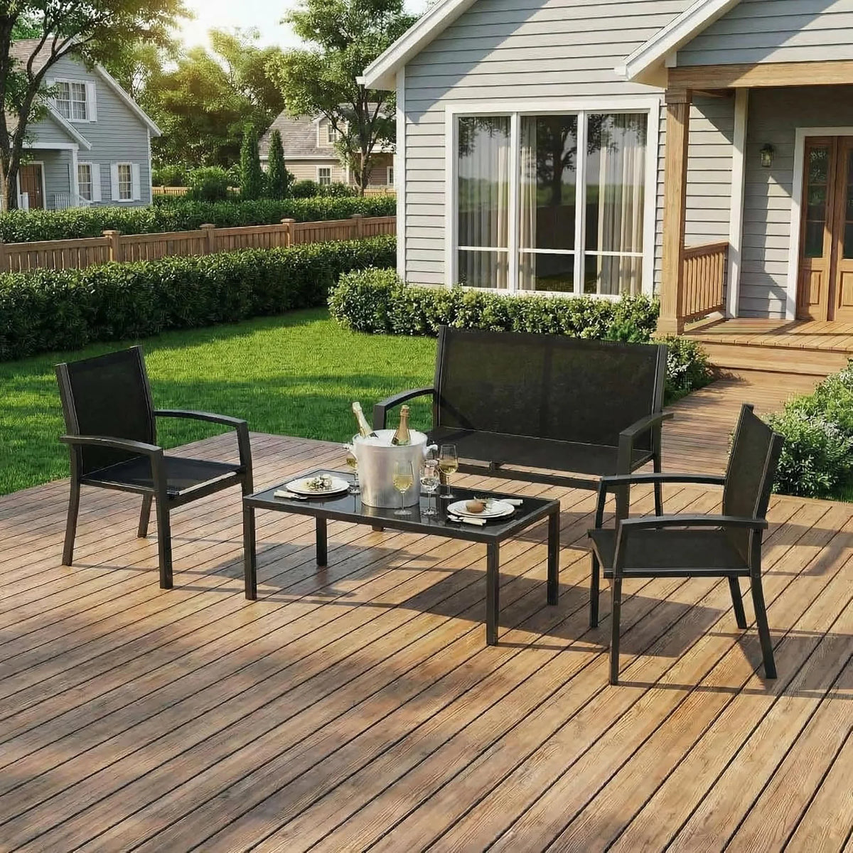 HobbyLane Modern Metal Patio Furniture Set With Loveseat and Chairs