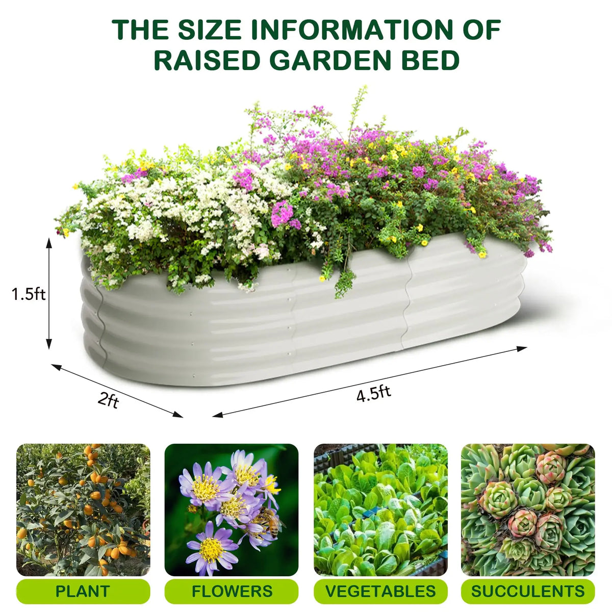 HiMISS Galvanized Steel Oval Raised Garden Bed For Plants