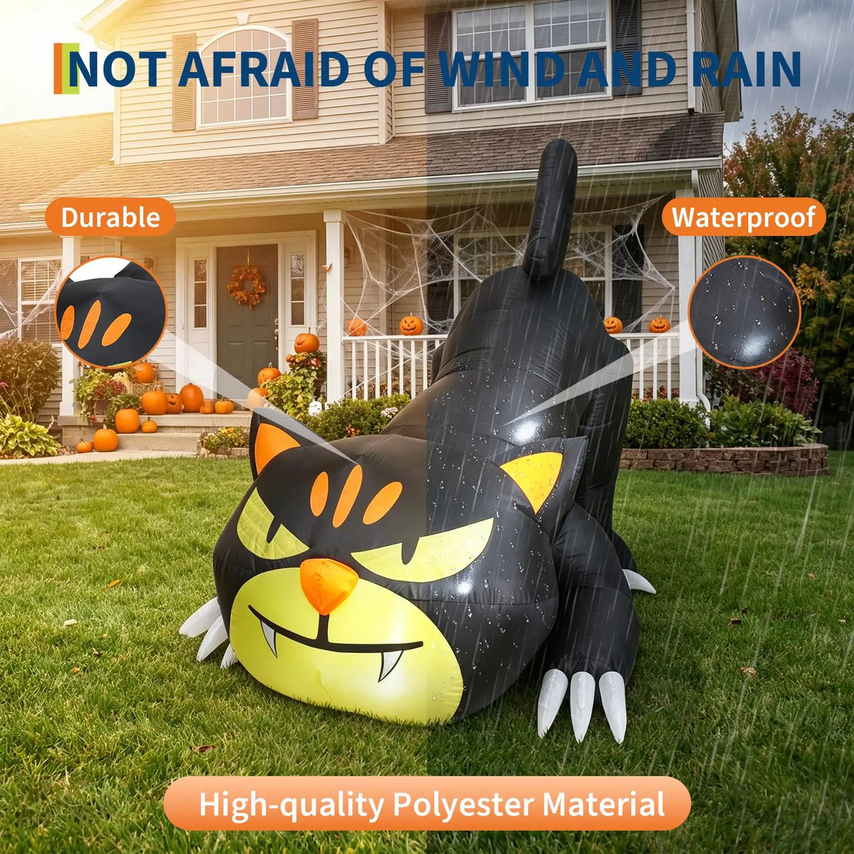 HiMISS Halloween Inflatable Crawling Cat Yard Decor With LED Lights