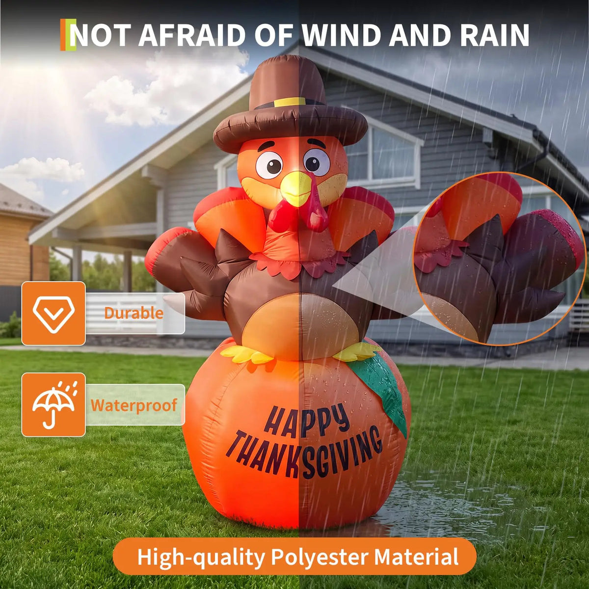 HiMISS Thanksgiving Pumpkin Turkey Inflatable Yard Decoration With LED Lights