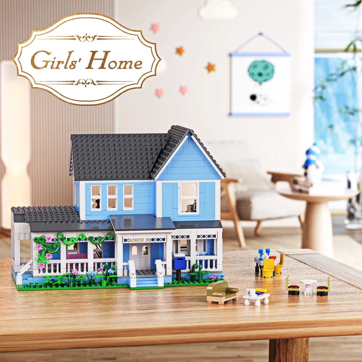 Girls House Building Blocks Set, Palace Home Decor Ornament