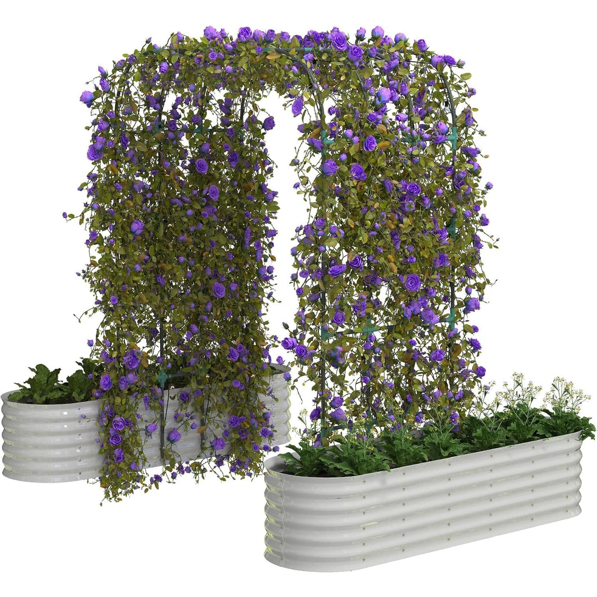 HiMISS Galvanized Raised Garden Bed With Arch Trellis For Vines
