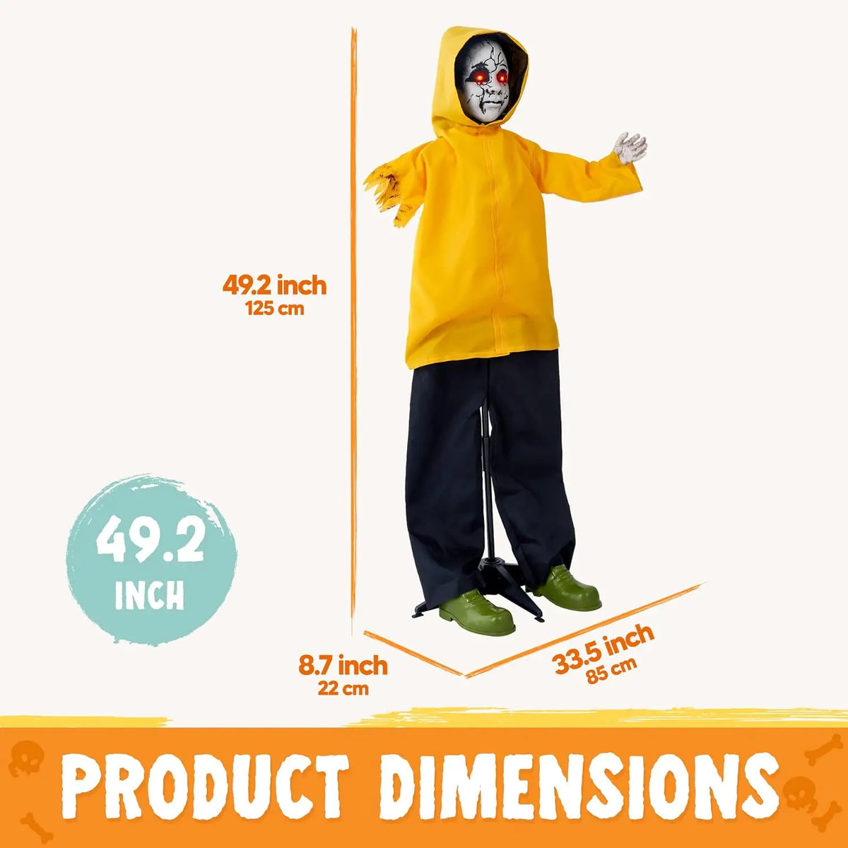 49" Life Size Halloween Animatronics Ghost Halloween Decorations Outdoor Ghost Decor Sound Activated with Glowing Eyes, Scary Haunted House Props for Garden Yard Lawn