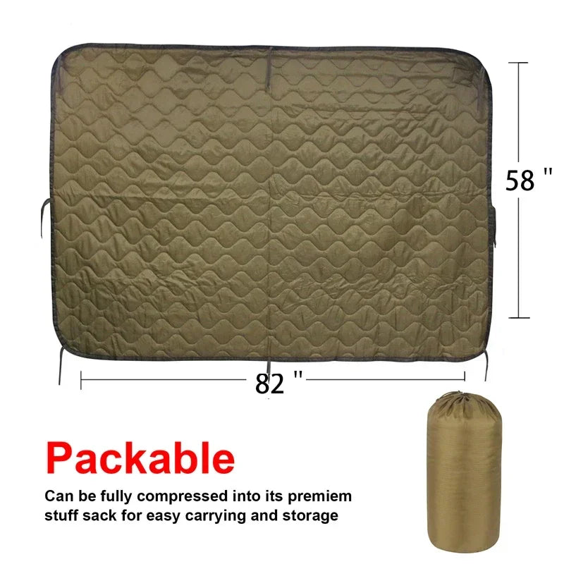 Tactical Army Poncho Liner Water Repellent Quilted Camping Blanket