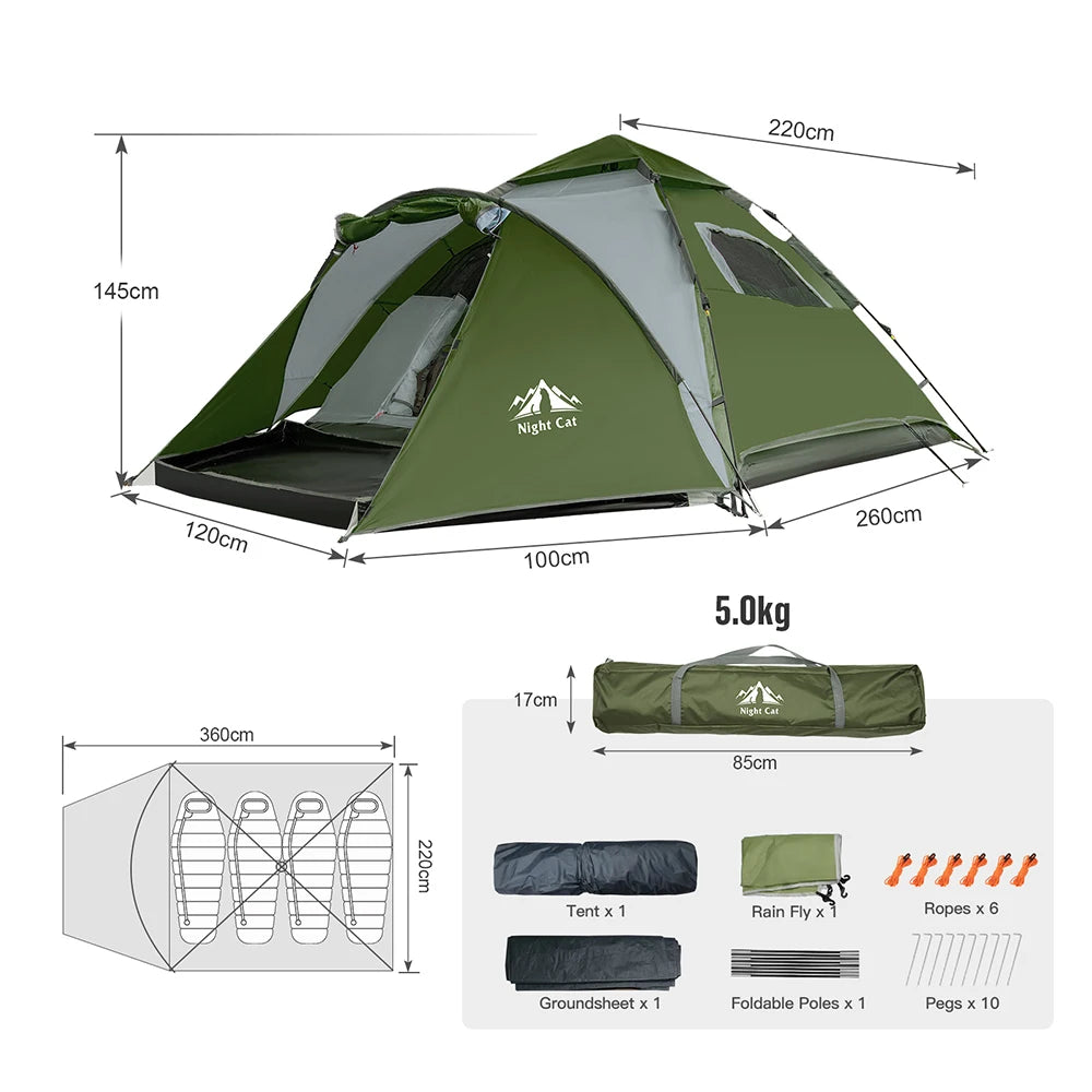 Night Cat Instant Camping Tent Hydraulic Automatic Setup