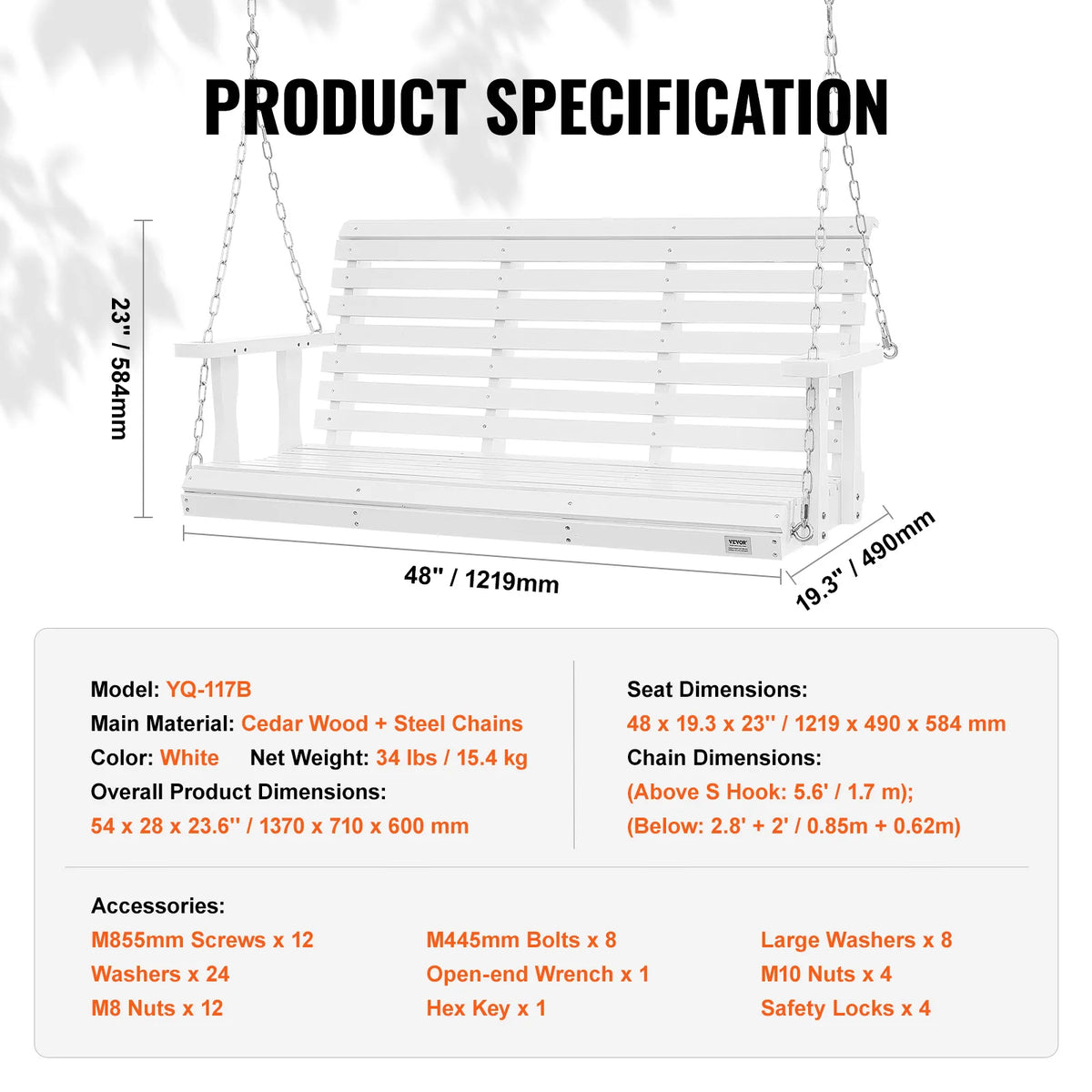 SucceBuy Heavy Duty Cedar Wood Porch Swing For Gardens