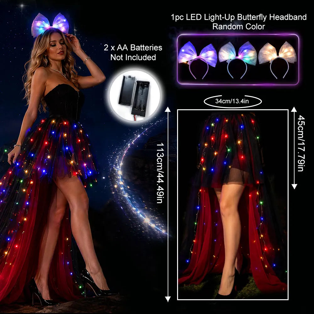 Princess Tulle Dress With LED Butterfly Headband for Parties