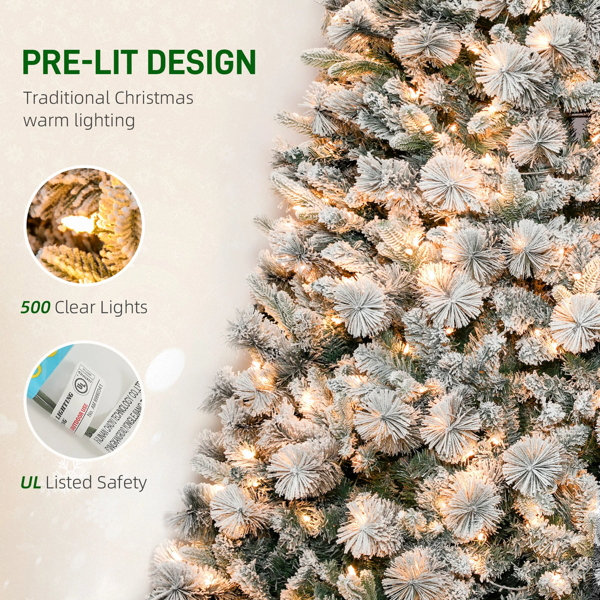 HOMCOM Prelit Flocked Artificial Christmas Tree With Holiday Lights