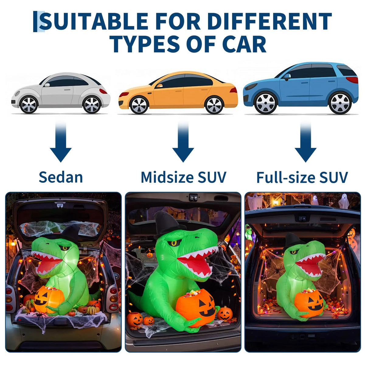 HiMISS Halloween Inflatable Dinosaur Trunk Or Treat Car Decoration