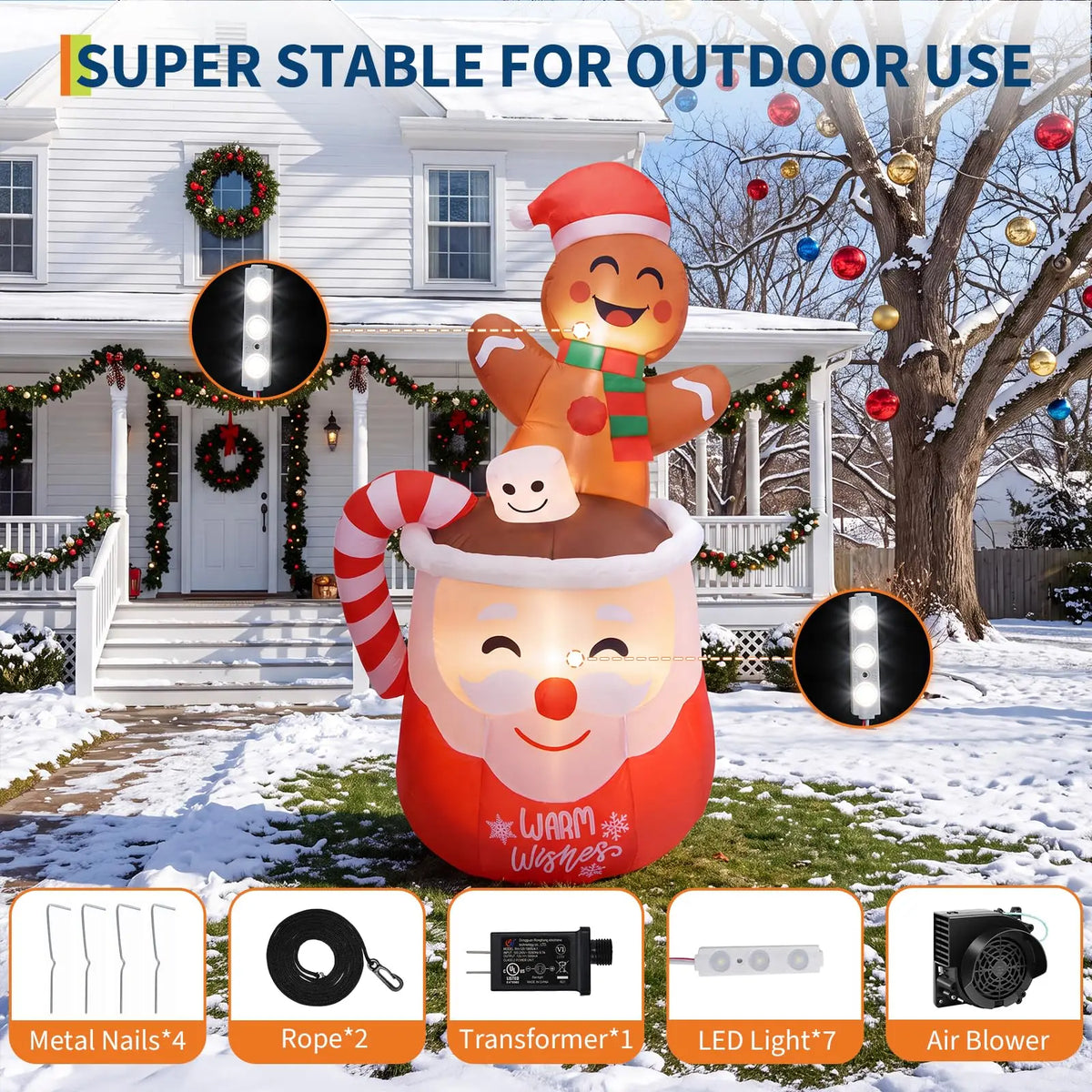 HiMISS Lighted Gingerbread Hot Cocoa Mug Christmas Yard Inflatable