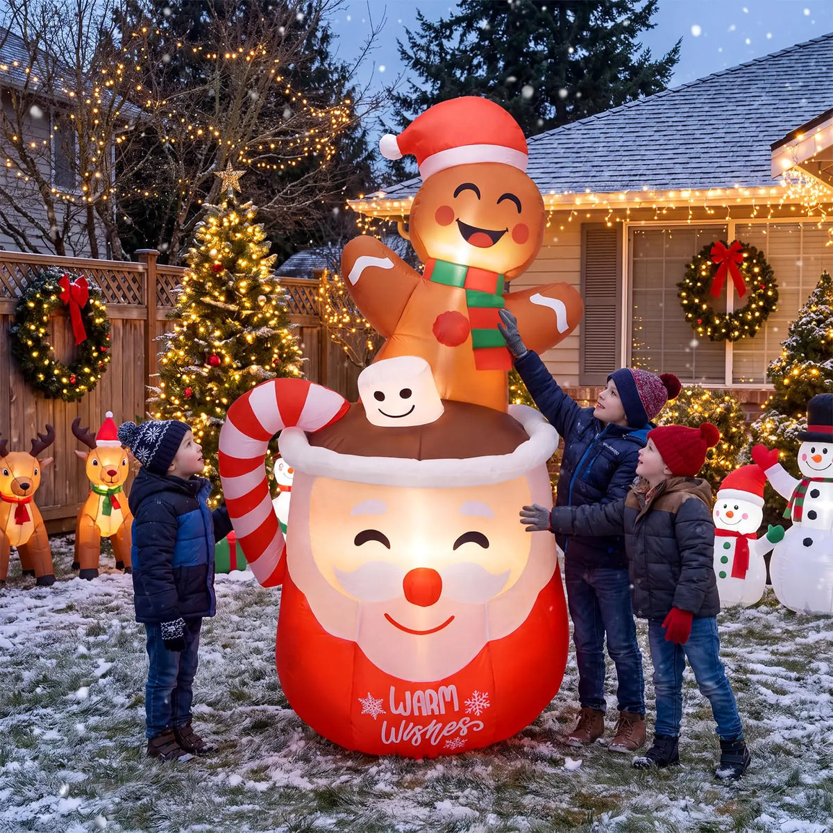 HiMISS Lighted Gingerbread Hot Cocoa Mug Christmas Yard Inflatable