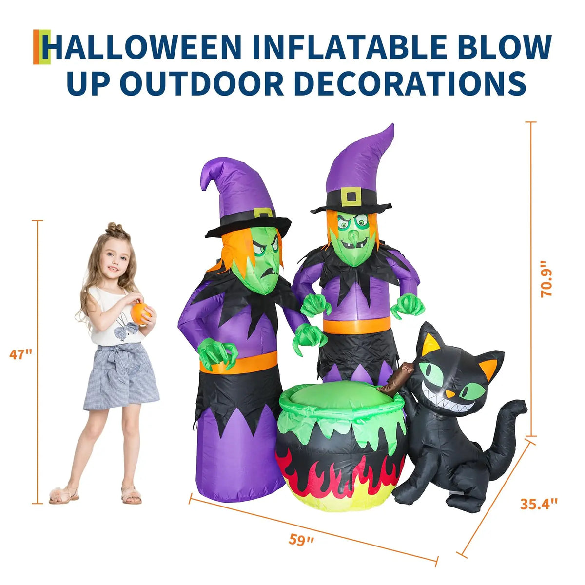 HiMISS Halloween Inflatable Witch Sisters Cauldron With LED Lights