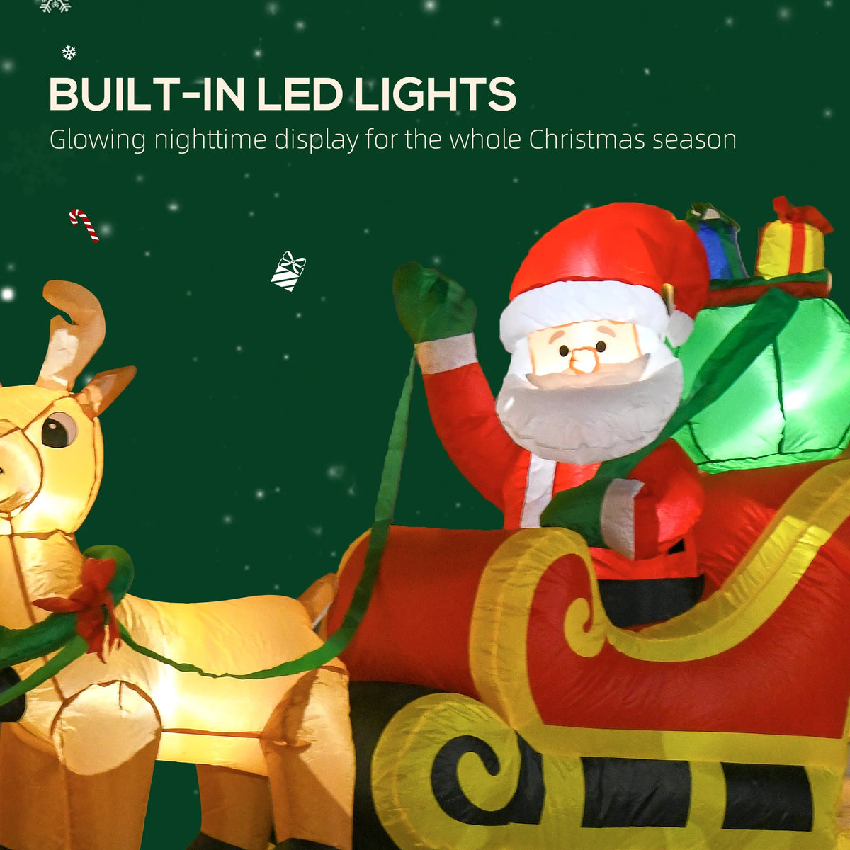 HOMCOM Inflatable Christmas Santa Claus Sleigh Outdoor LED Display