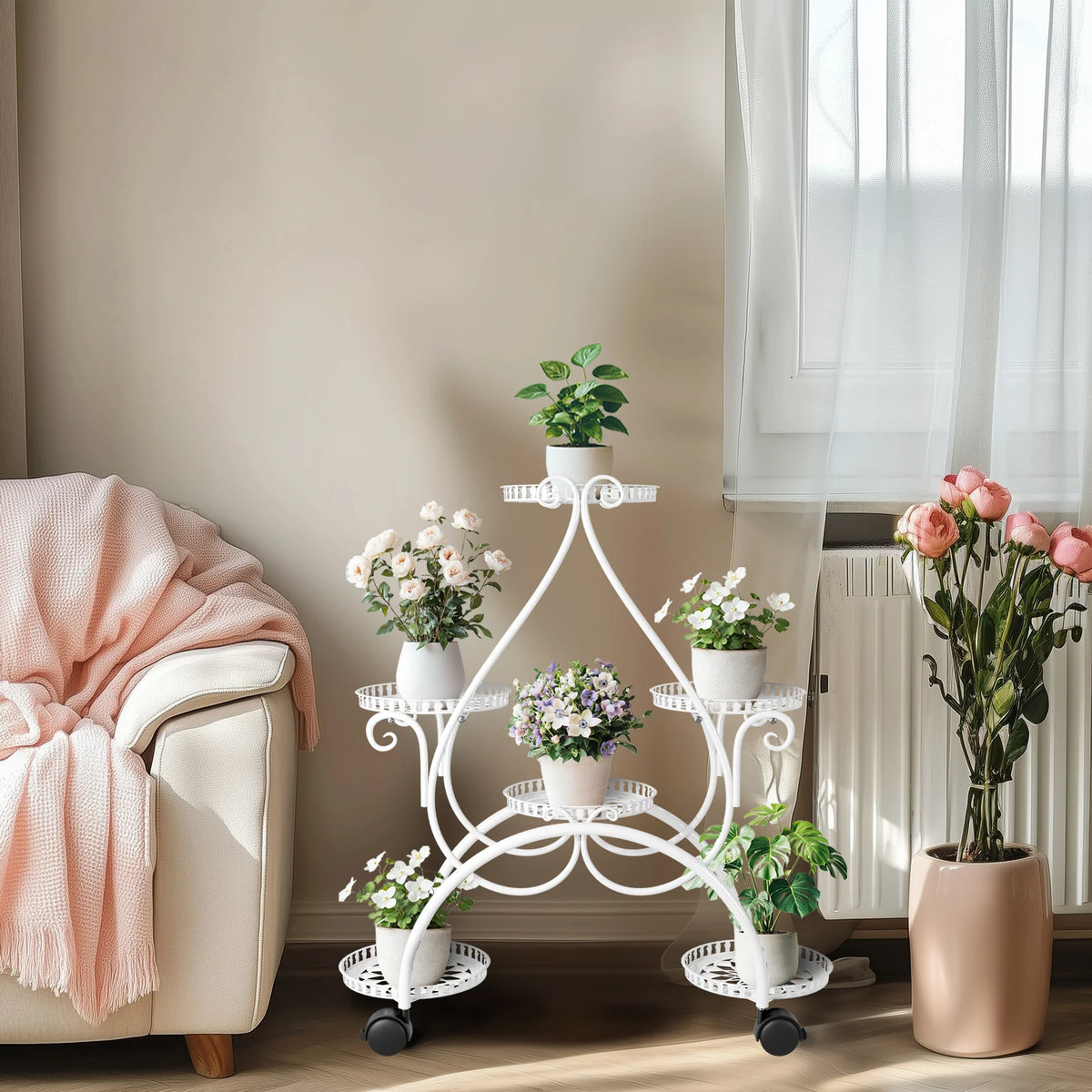 Wisfor Metal Flower Pot Display Stand With Rolling Wheels