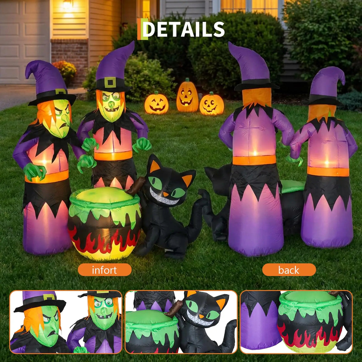 HiMISS Halloween Inflatable Witch Sisters Cauldron With LED Lights
