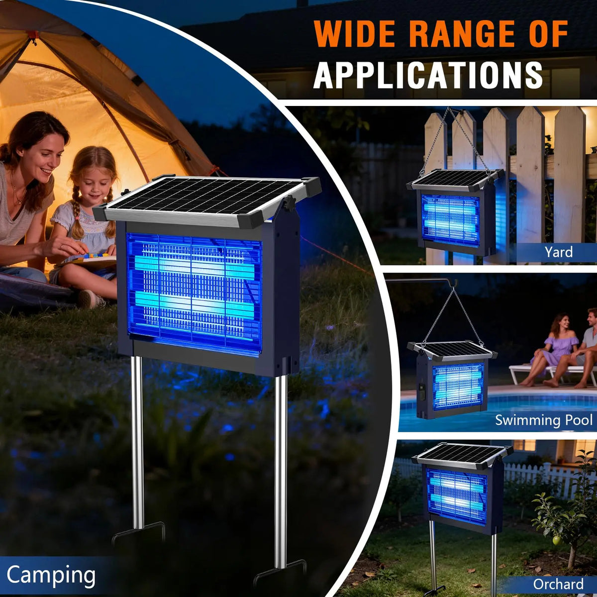 Solar Powered Outdoor Bug Zapper Waterproof Electric Mosquito Killer