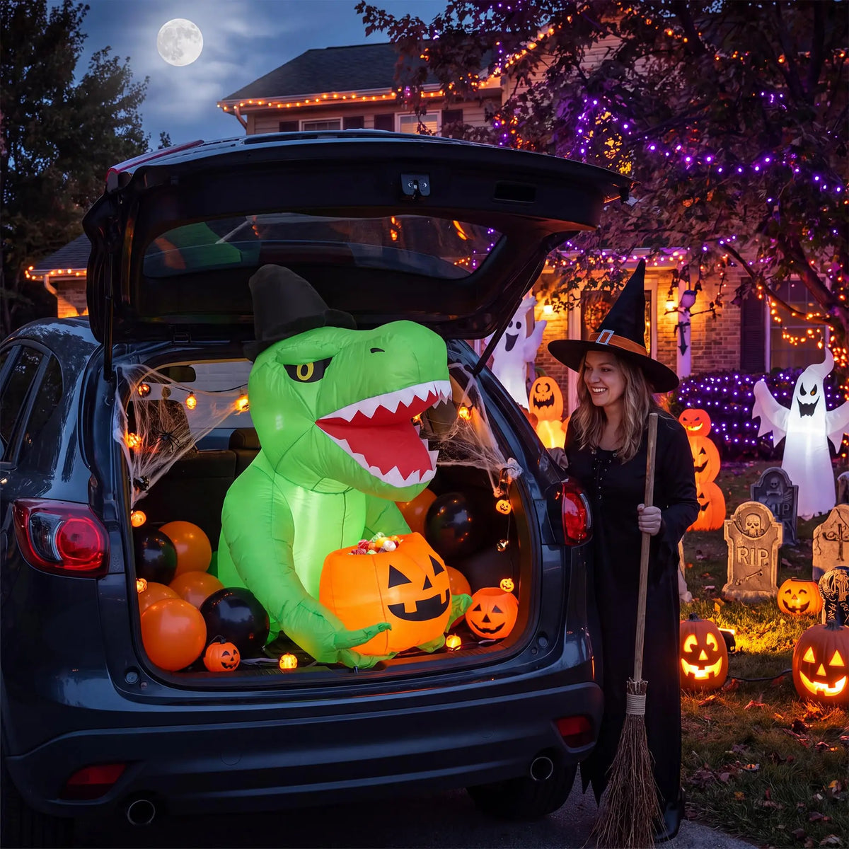 HiMISS Halloween Inflatable Dinosaur Trunk Or Treat Car Decoration