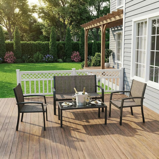 HobbyLane Modern Metal Patio Furniture Set With Loveseat and Chairs