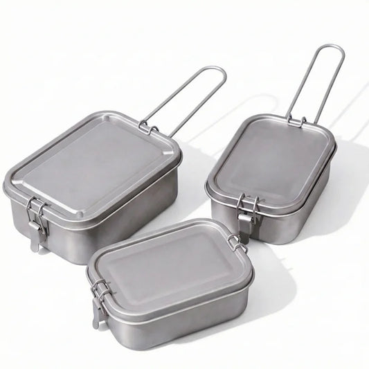 Titanium Lunch Box With Lid And Folding Handle Outdoor Camping