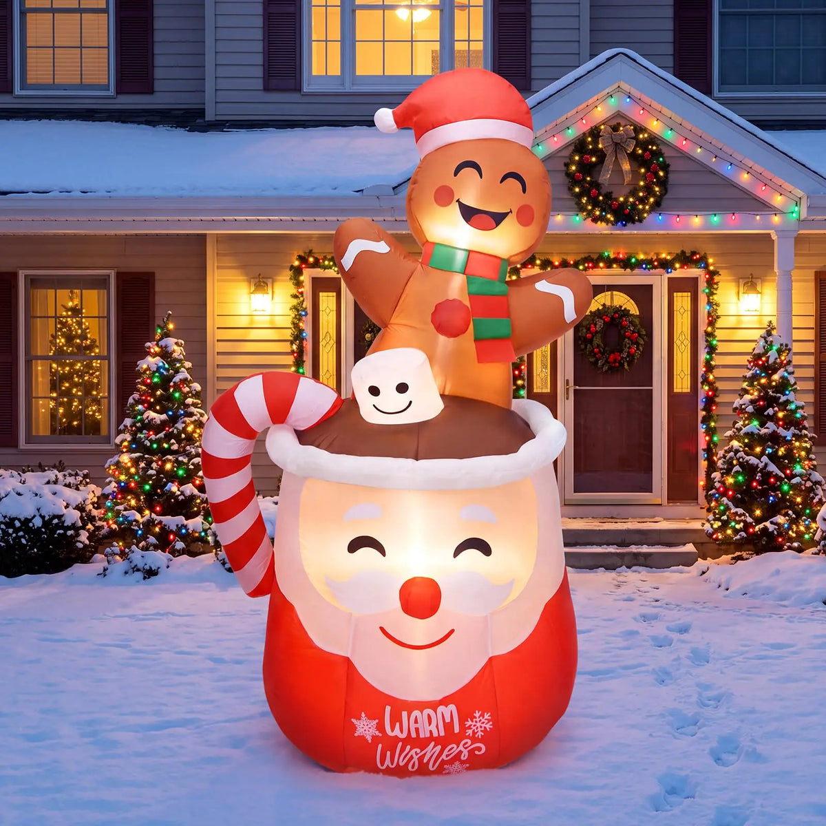 HiMISS Lighted Gingerbread Hot Cocoa Mug Christmas Yard Inflatable