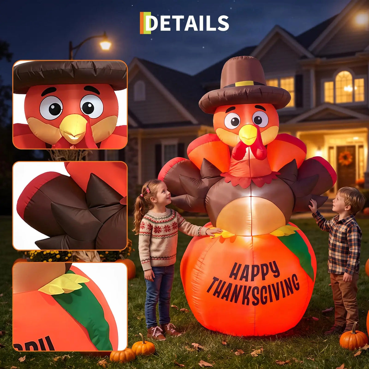 HiMISS Thanksgiving Pumpkin Turkey Inflatable Yard Decoration With LED Lights