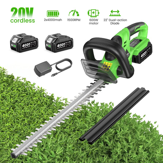 TaskStar Cordless Hedge Trimmer 20V Handheld Garden Bush Trimming Tool SK5 Dual Action Blade Electric Shrub Trimmer for Makita 18V Battery(with 2 4000mAh Batteries)