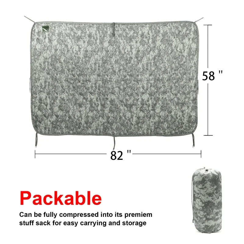 Tactical Army Poncho Liner Water Repellent Quilted Camping Blanket